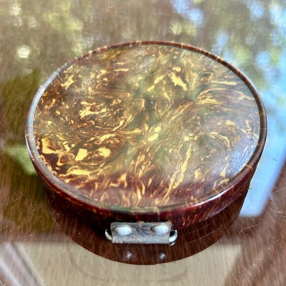 Vintage Metal Compact Mirror with Marbled Lid – 3.25”  Folding Vanity Mirror - Picture 5 of 10